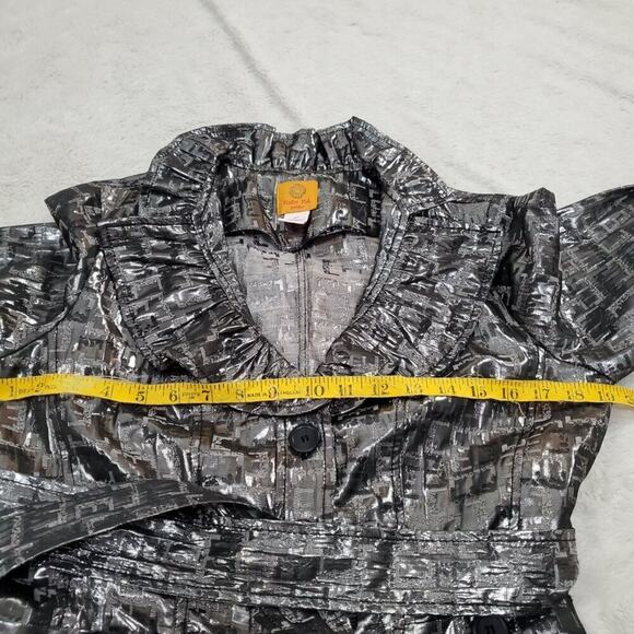 Ruby Road Petite Silver Black Metallic Ruffle Collar Lightweight Jacket Women 4 - Picture 8 of 9